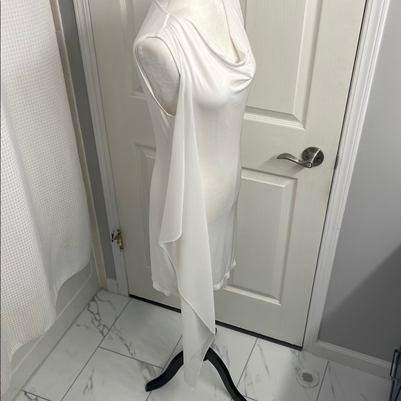 BCBG MAXAZRIA Elegant White Draped Dress Cowl Neck Sleeveless Size S - Picture 4 of 9